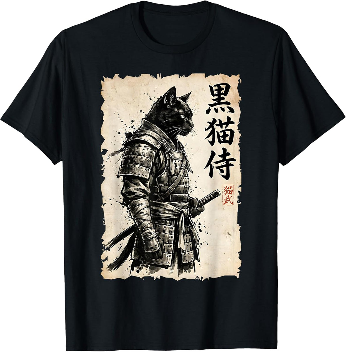 Samurai Cat Warrior Anime Japanese Art Kawaii Cat Samurai Unisex , , , Long Sleeve Tee