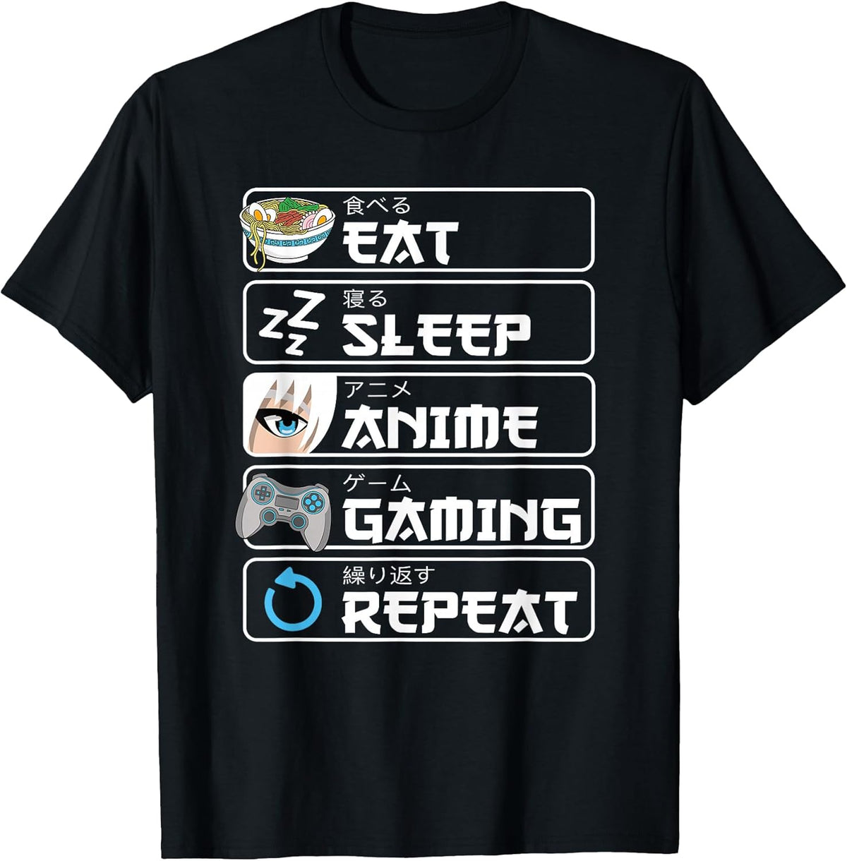 Eat Sleep Anime Gaming Repeat Manga Otaku Men Boys Unisex , , , Long Sleeve Tee