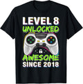 Level 8 Unlocked Awesome Since 2018 8th Birthday Gaming Boys Unisex , , , Long Sleeve Tee