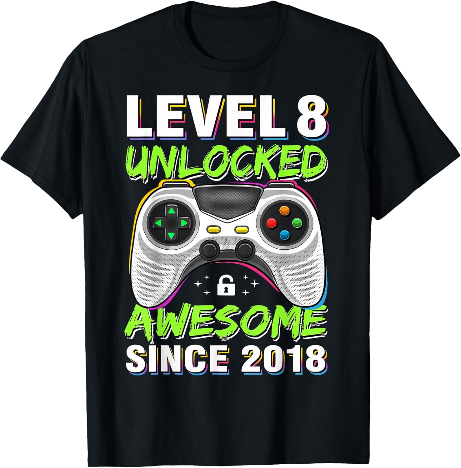 Level 8 Unlocked Awesome Since 2018 8th Birthday Gaming Boys Unisex , , , Long Sleeve Tee