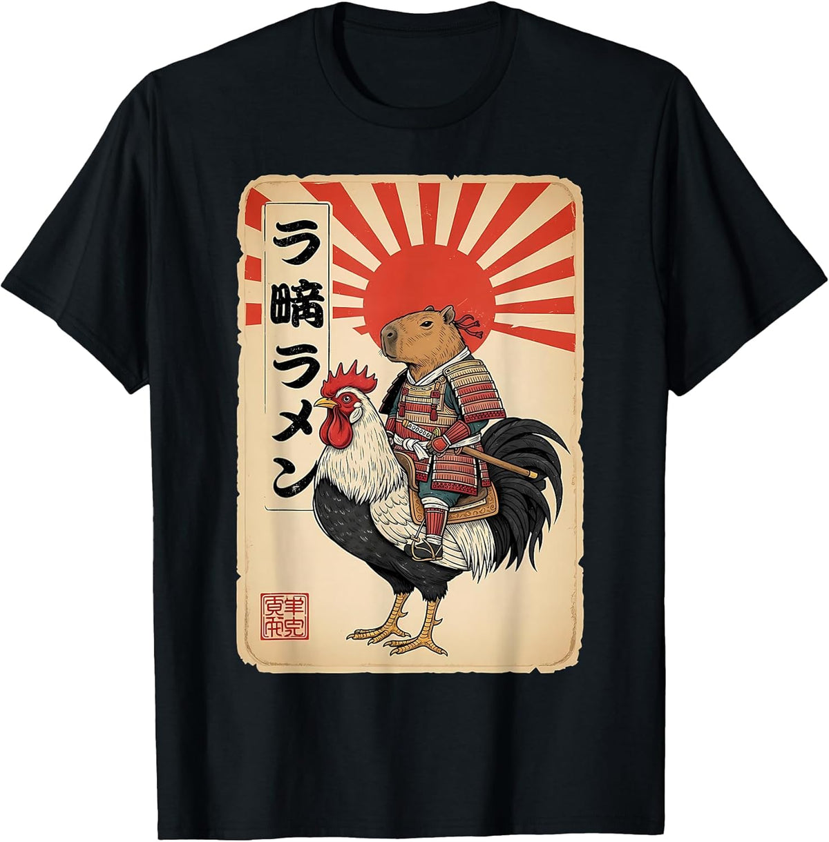 Vintage Japanese Samurai Capybara Rooster Chicken Anime Unisex , , , Long Sleeve Tee