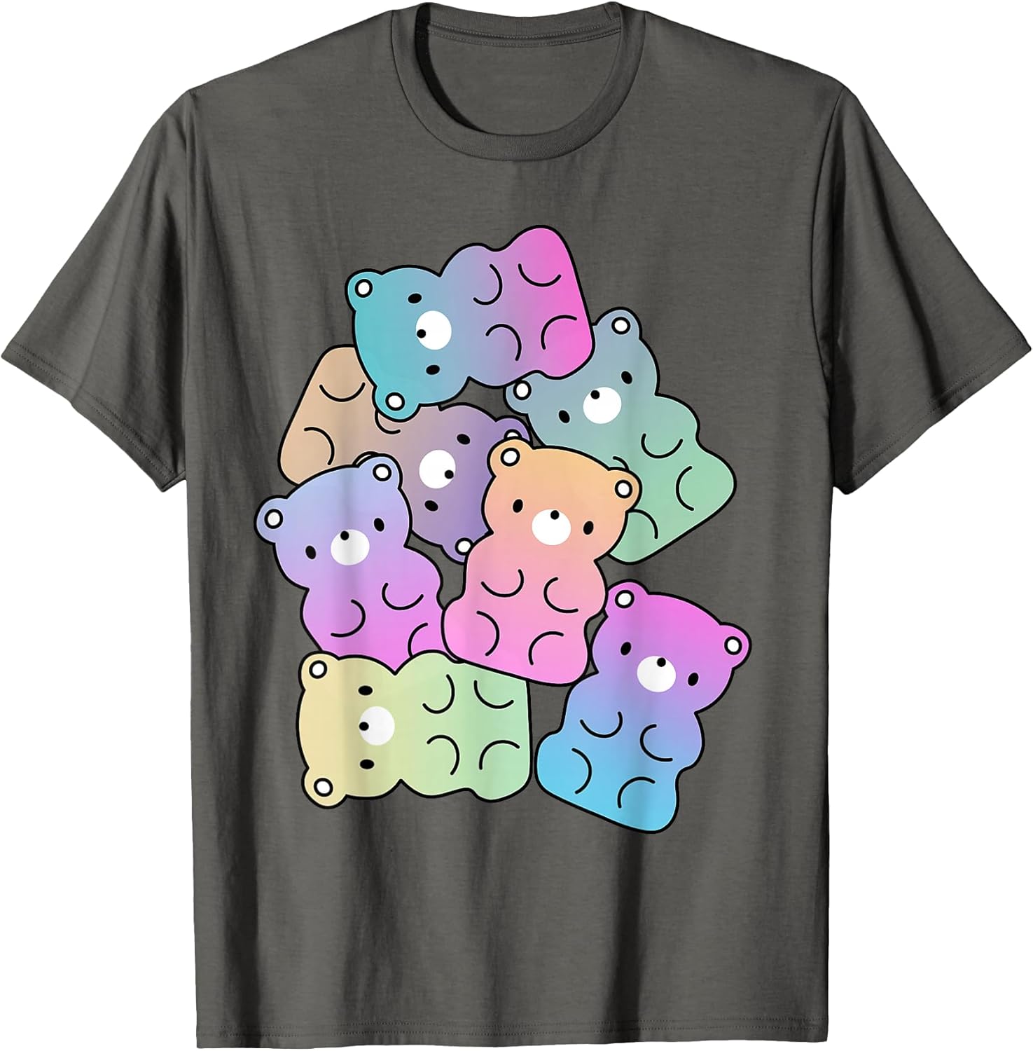 Rainbow Gummy Bear Design Kawaii Aesthetic Teens Small Unisex , , , Long Sleeve Tee