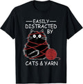 Easily Distracted by Cats and Yarn Kitten Lover Crochet Unisex , , , Long Sleeve Tee