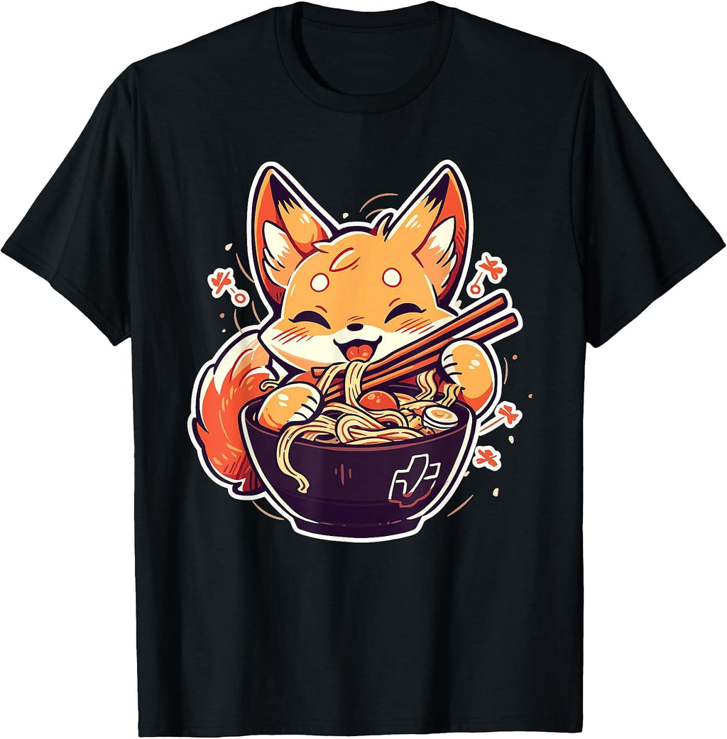 Fox Eating Ramen Noodles Animal Lover Tees
