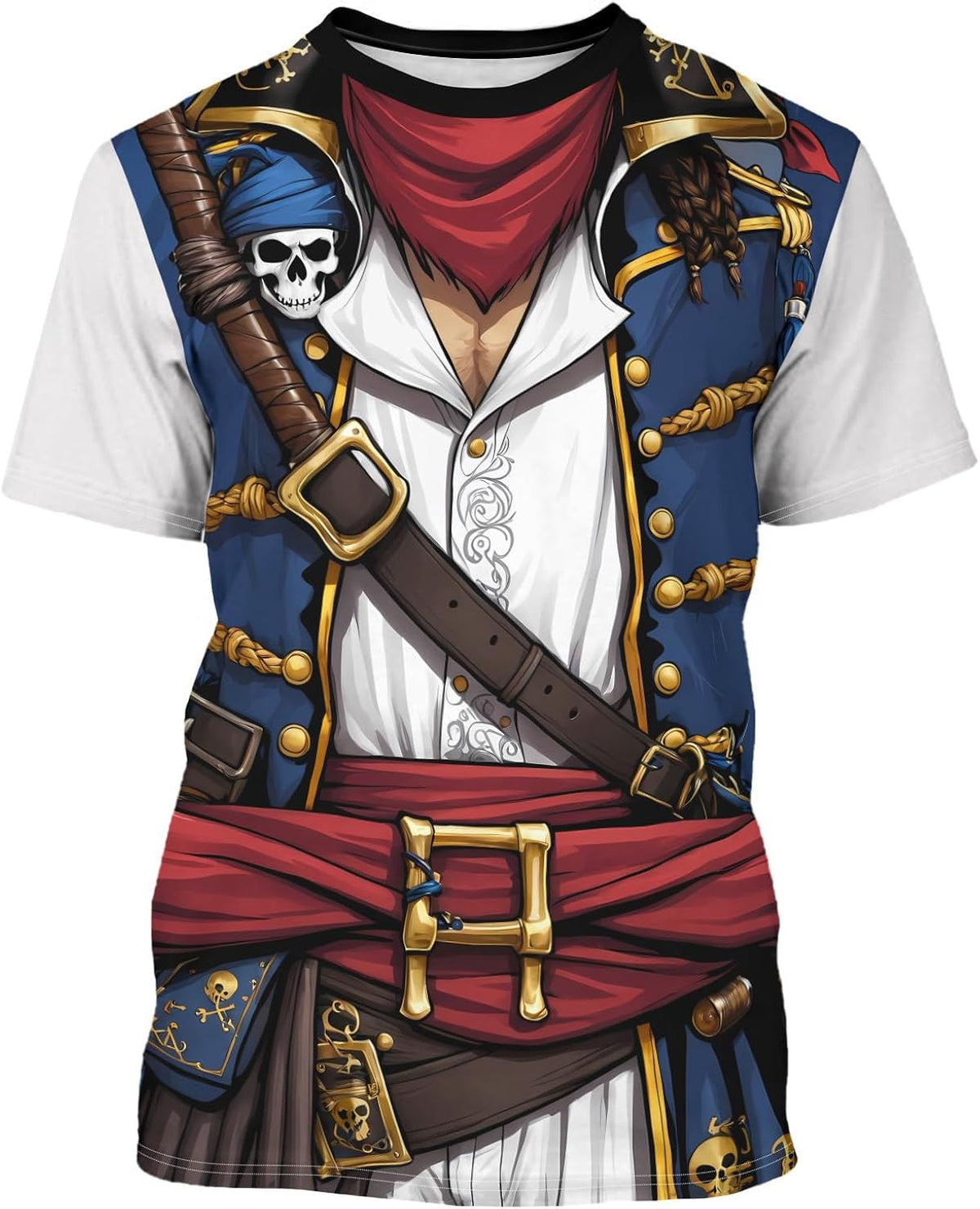 Anime Pirate Captain Tee Tuxedo Funny Cosplay Costume Tee Crewneck Short Sleeve Casual Top Unisex