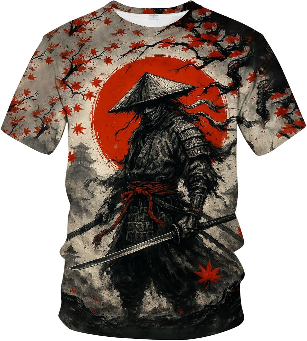 Funny Japanese Warrior Graphic Novelty Short Sleeve Crewneck Shirt Unisex , , , Long Sleeve Tee