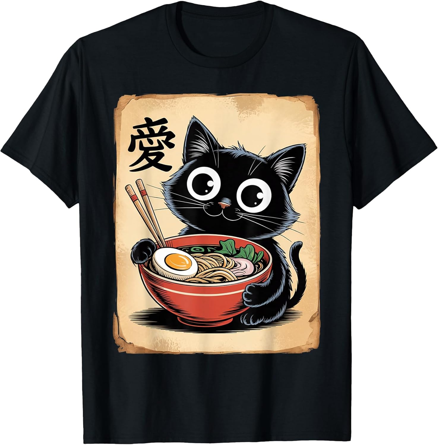 Funny Cat Ramen Japanese Kawaii Anime Cat Men Women Unisex , , , Long Sleeve Tee