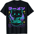 Anime Ramen Cat Japanese Retro Noodles Aesthetic Kawaii Cat Unisex , , , Long Sleeve Tee