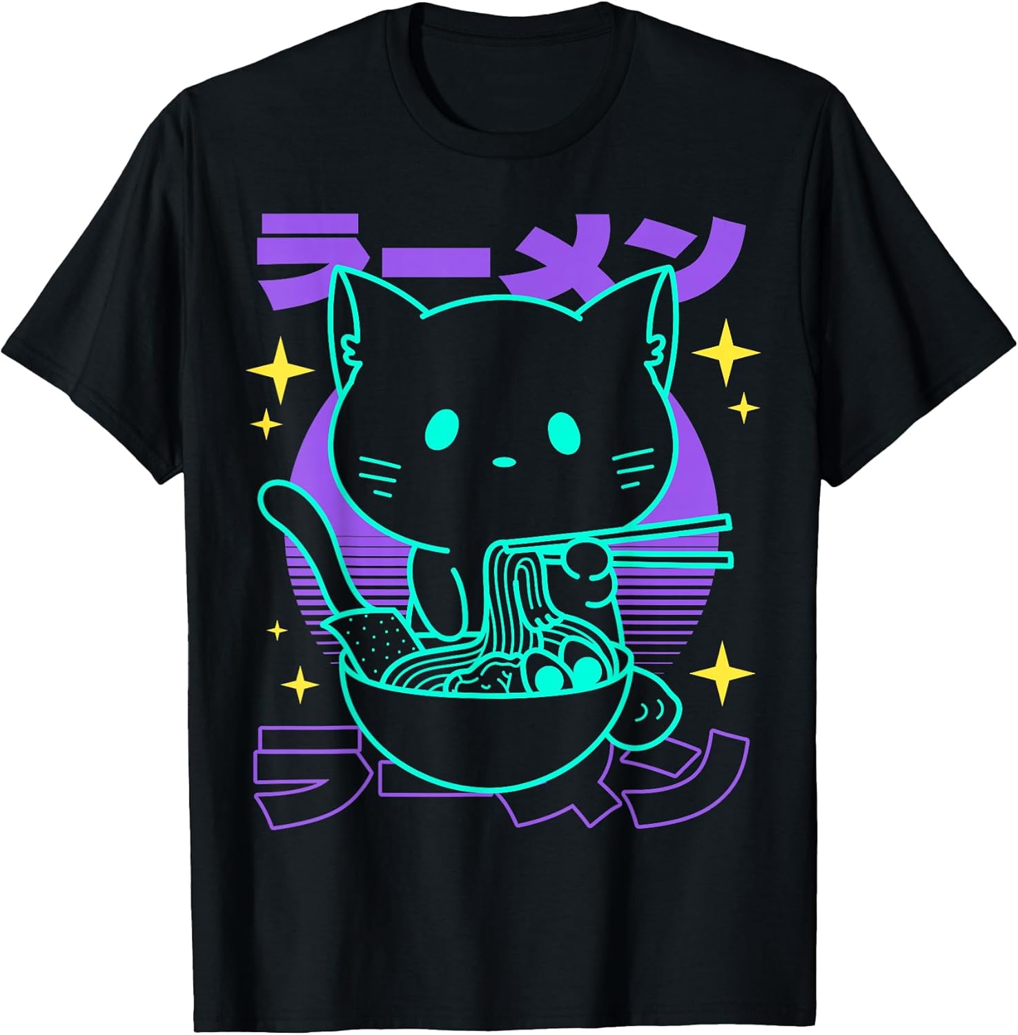 Anime Ramen Cat Japanese Retro Noodles Aesthetic Kawaii Cat Unisex , , , Long Sleeve Tee