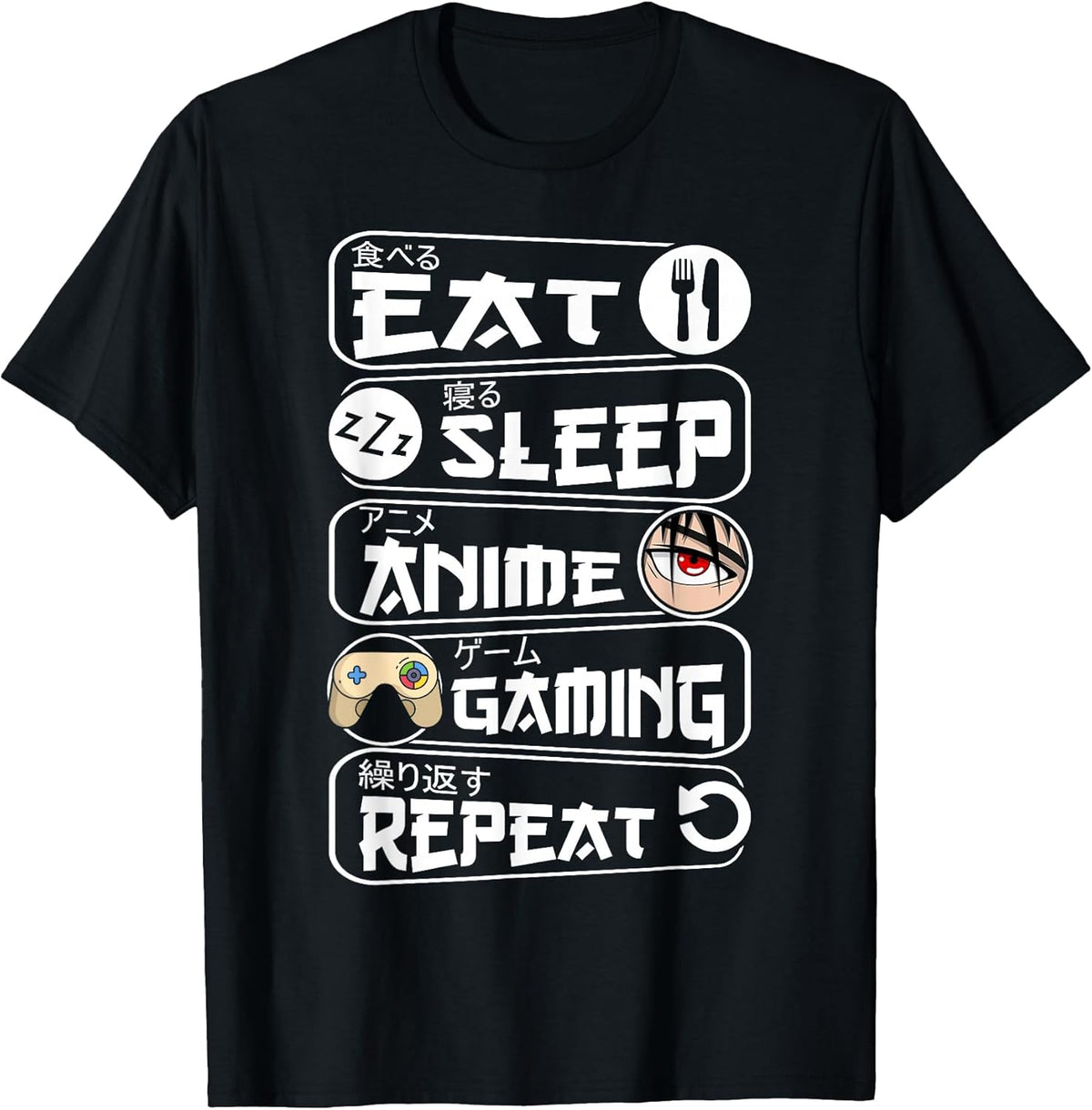 Eat Sleep Anime Gaming Shirt Repeat Kawaii Anime Gamer Unisex , , , Long Sleeve Tee