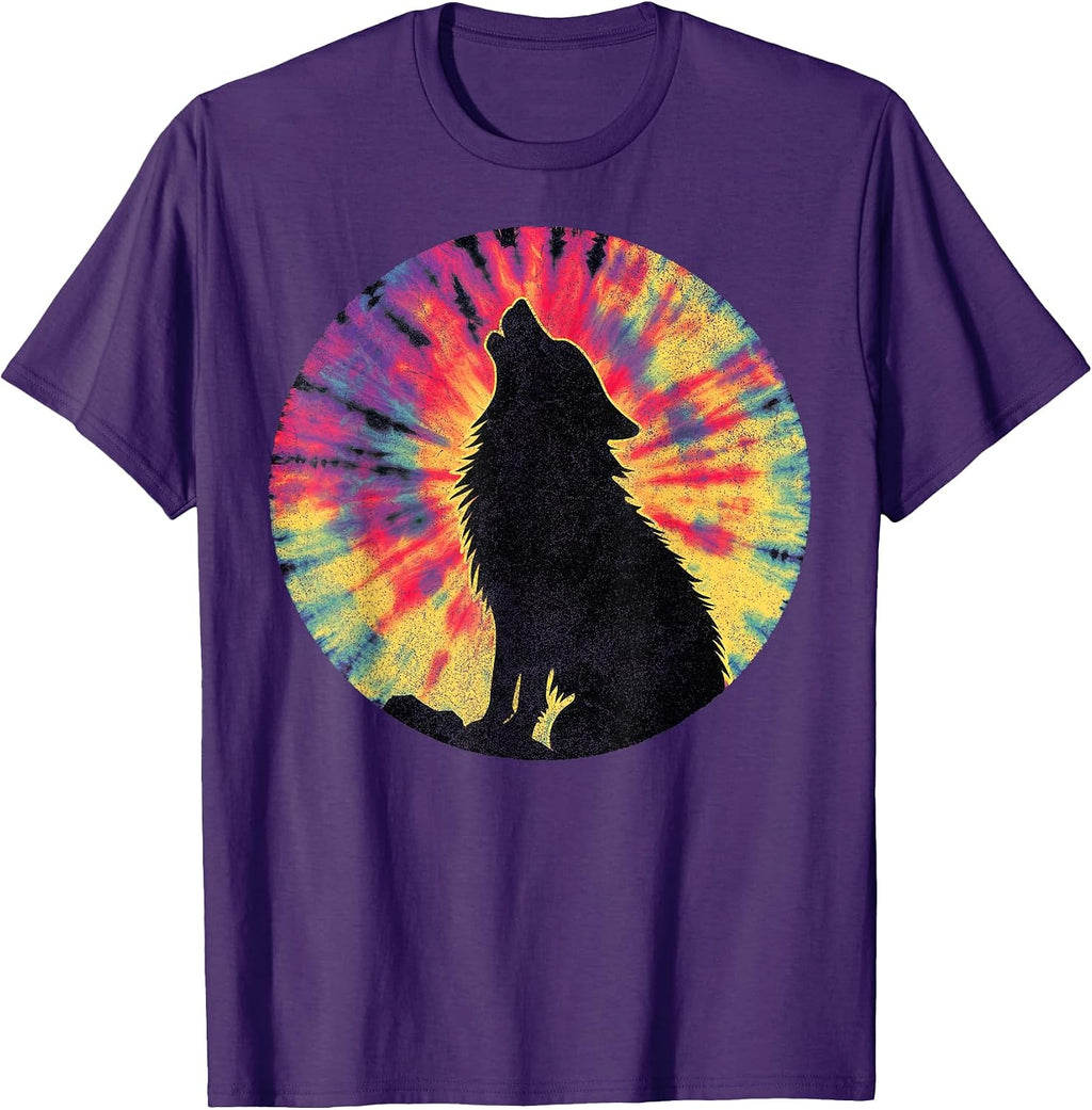 Wolf Howling at a Tie-Dye Moon Products