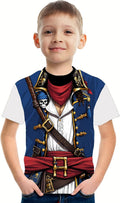 Anime Pirate Captain Boys Funny Knight Tee Crewneck Short Sleeve Loose Fashion Kids Top