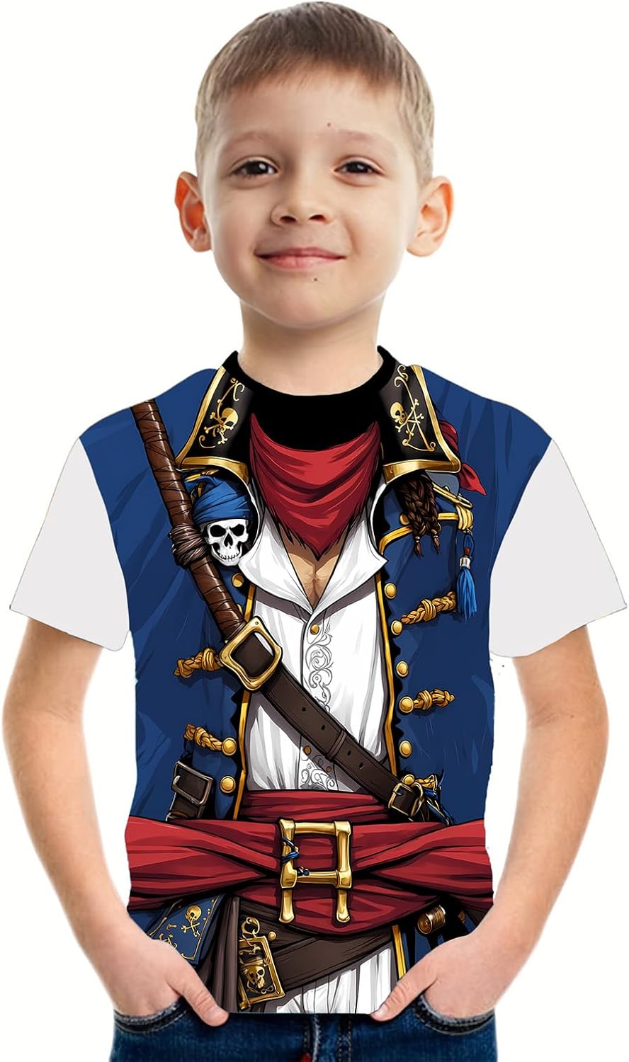 Anime Pirate Captain Boys Funny Knight Tee Crewneck Short Sleeve Loose Fashion Kids Top