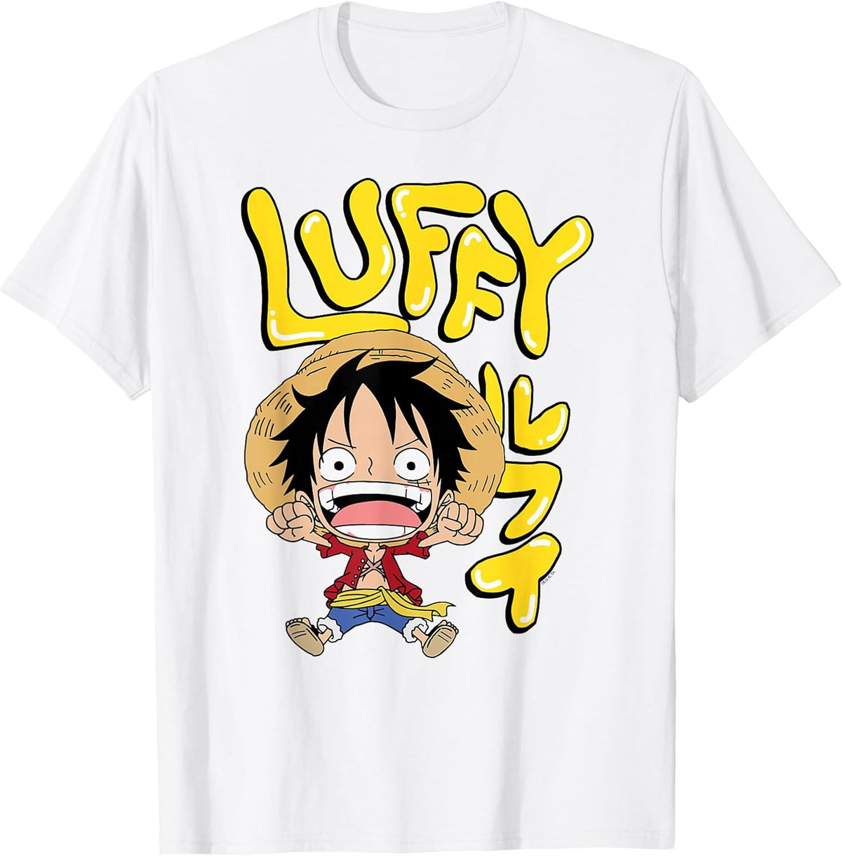 Anime Luffy Chibi with Bubble Letters Unisex , , , Long Sleeve Tee