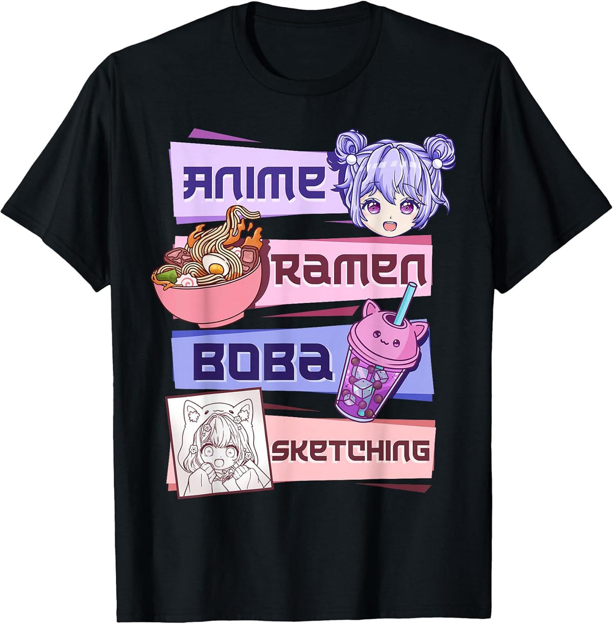 Anime Girl Ramen Boba Tea Bubble Tea Sketching Unisex , , , Long Sleeve Tee