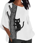 Cute Cat Printed for Women Lovely Kitty Pattern Trendy Shirts Summer Casual Vacation Comfy Blouses