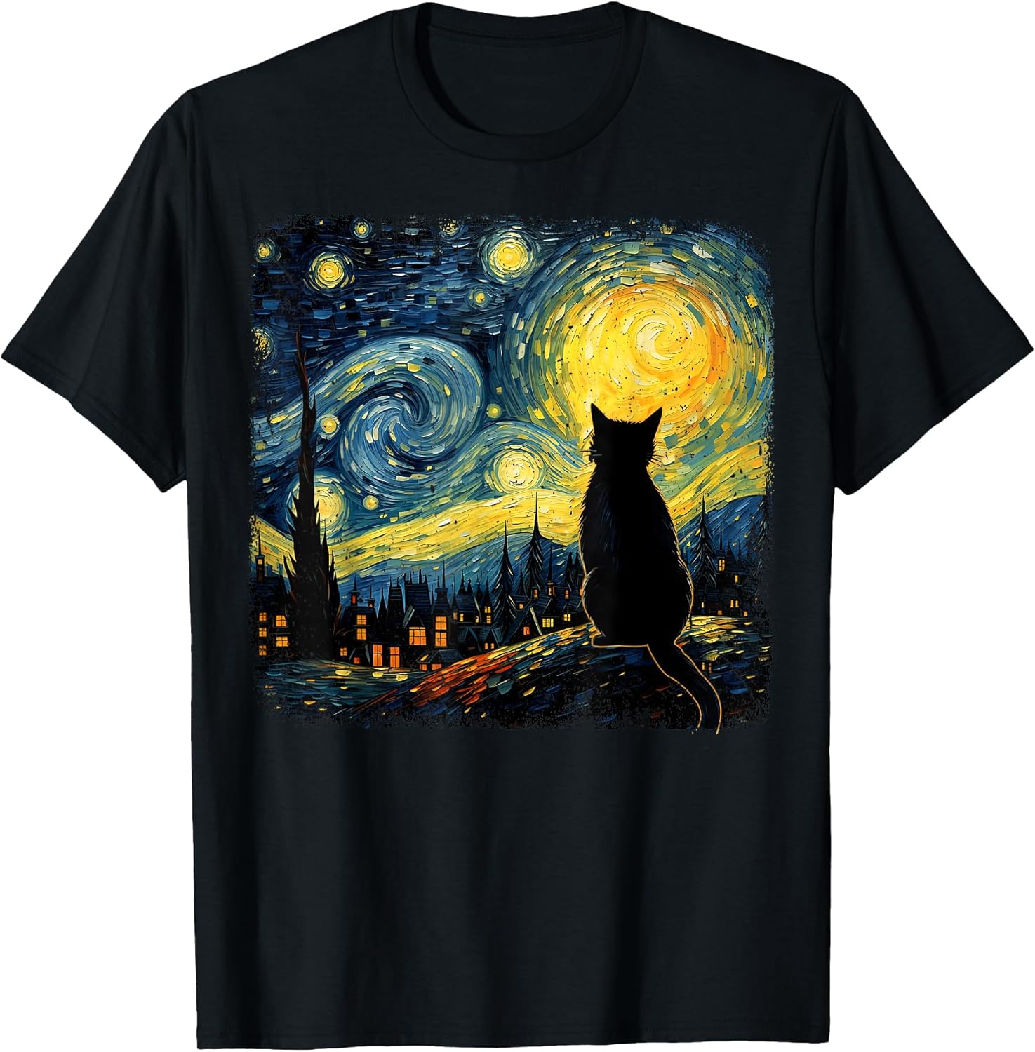 Cat Starry Night Van Gogh Cat for Cat Lover Cat Mom Cat Dad Unisex , , , Long Sleeve Tee