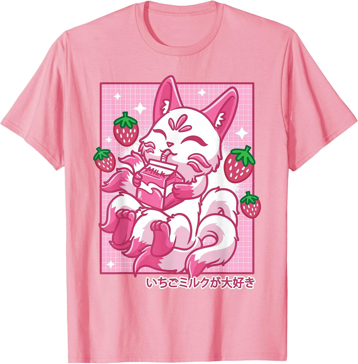 Kitsune Japanese Anime Fox Kawaii Strawberry Milk Small Unisex , , , Long Sleeve Tee