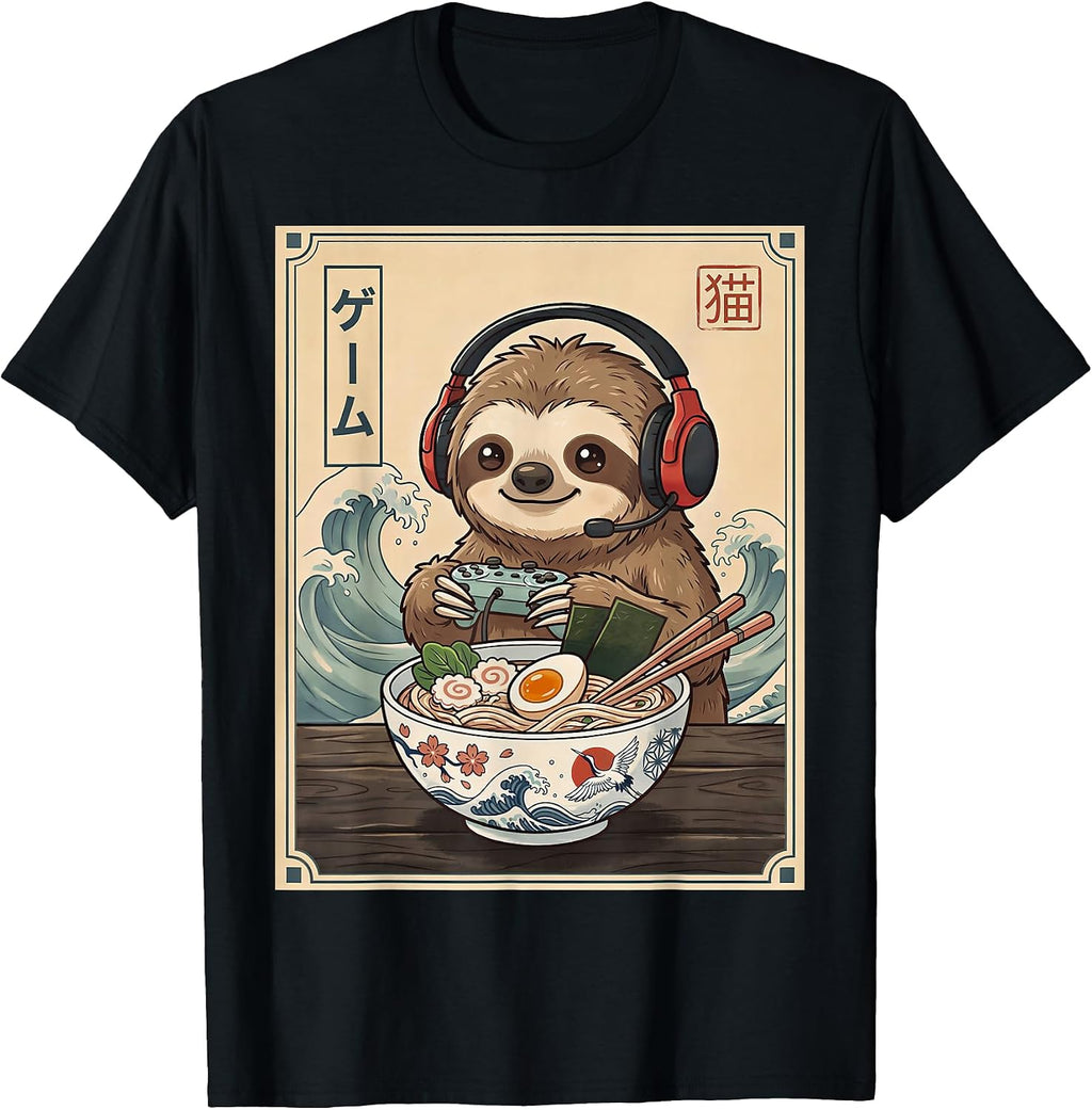 Funny Sloth Ramen Gaming Shirts for Men Women