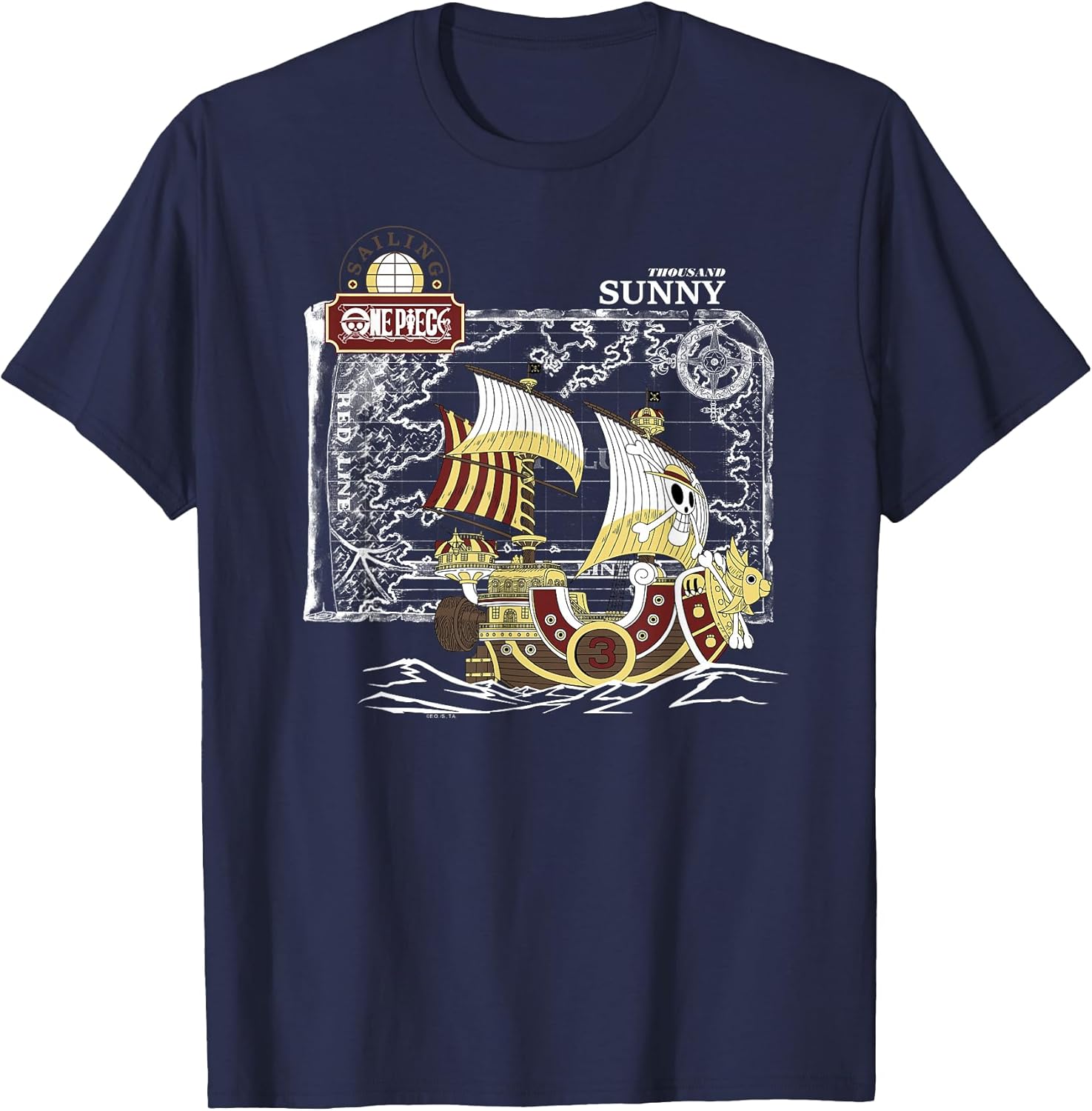 Anime Thousand Sunny Ship with Map and Logo Unisex , , , Long Sleeve Tee