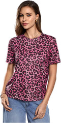 Women's Y2k Cheetah Print Top Leopard Print Tops Short Sleeve Loose Basic Animal Print Summer T Shirt