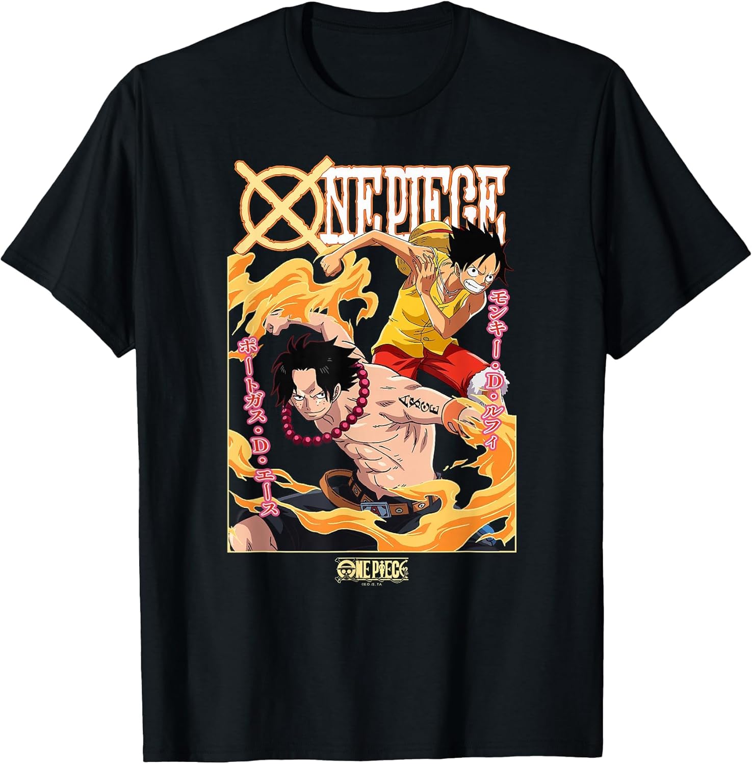 Anime Ace and Luffy Team Up Kanji Unisex , , , Long Sleeve Tee