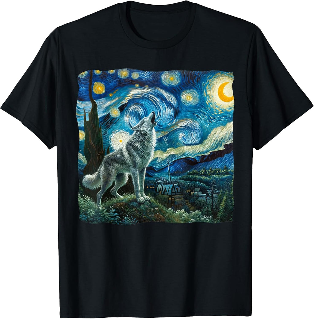 Funny Wolf Van Gogh Gifts Graphic Tees