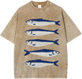 Women Oversized Graphic Tee Fisherman Core Aesthetic Y2k Grunge Fish Print Streetwear Summer 2025