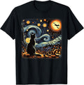 Halloween Black Cat Van Gogh Starry Night Cat Lovers Cat Unisex , , , Long Sleeve Tee