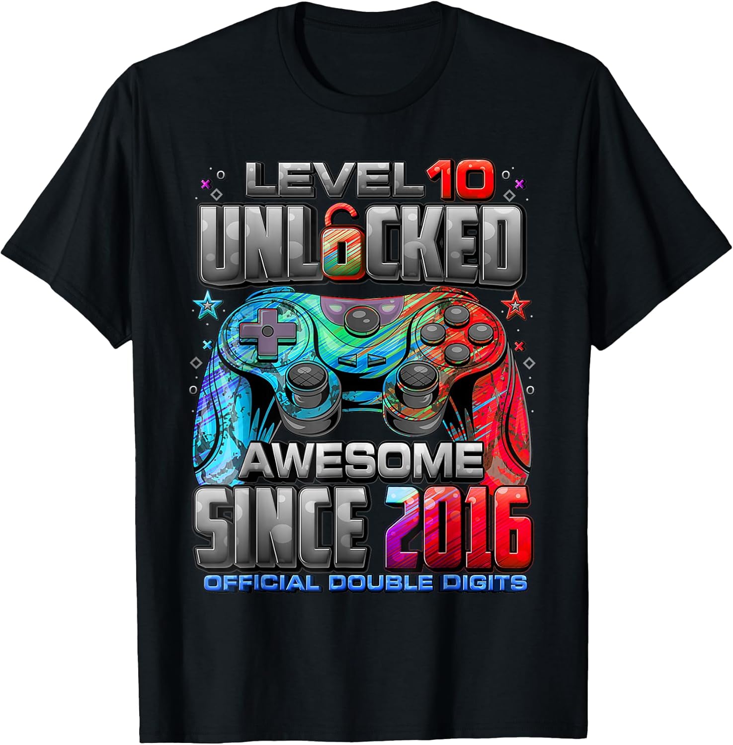 Level 10 Unlocked Awesome Since 2016 10th Birthday Boy Gamer Unisex , , , Long Sleeve Tee