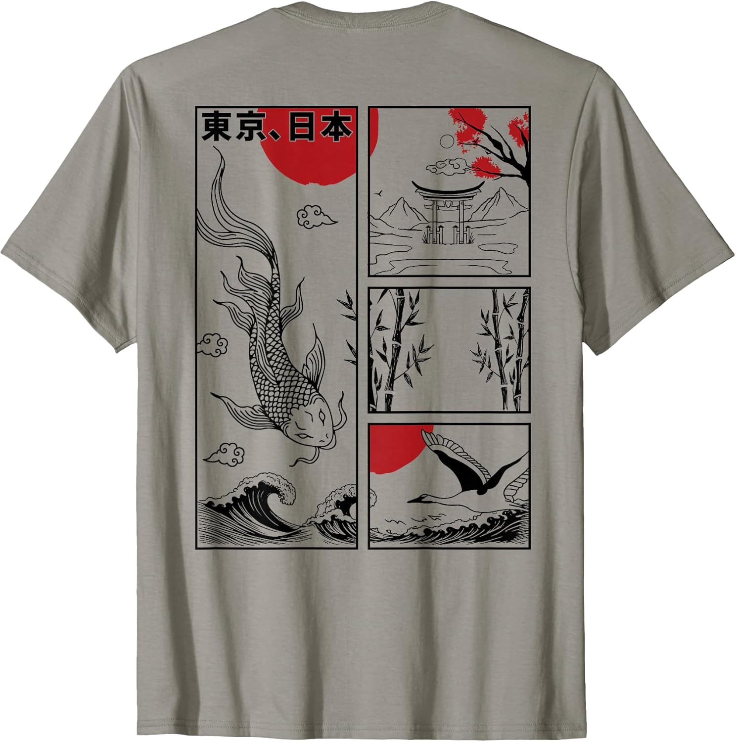 Japanese Koi Fish The Great Wave Off Kanagawa Kanji (Back) Unisex , , , Long Sleeve Tee