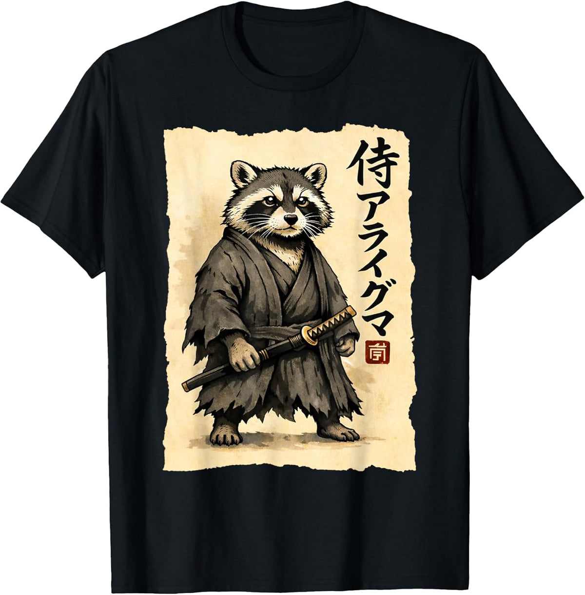 Samurai Raccoon Japanese Warrior Vintage Ukiyo-e Anime Art Unisex , , , Long Sleeve Tee