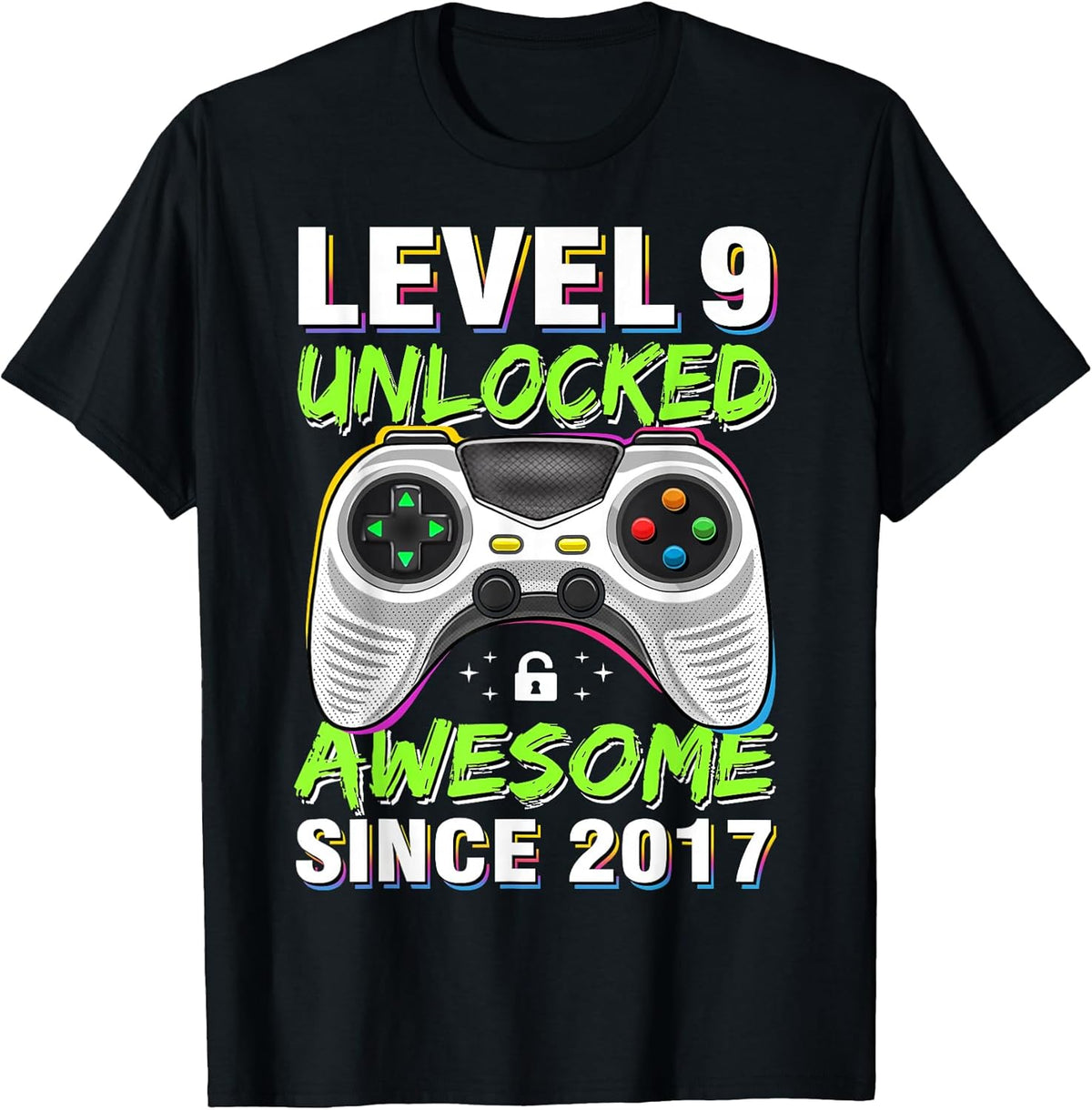 Level 9 Unlocked Awesome Since 2017 9th Birthday Gaming Boys Unisex , , , Long Sleeve Tee