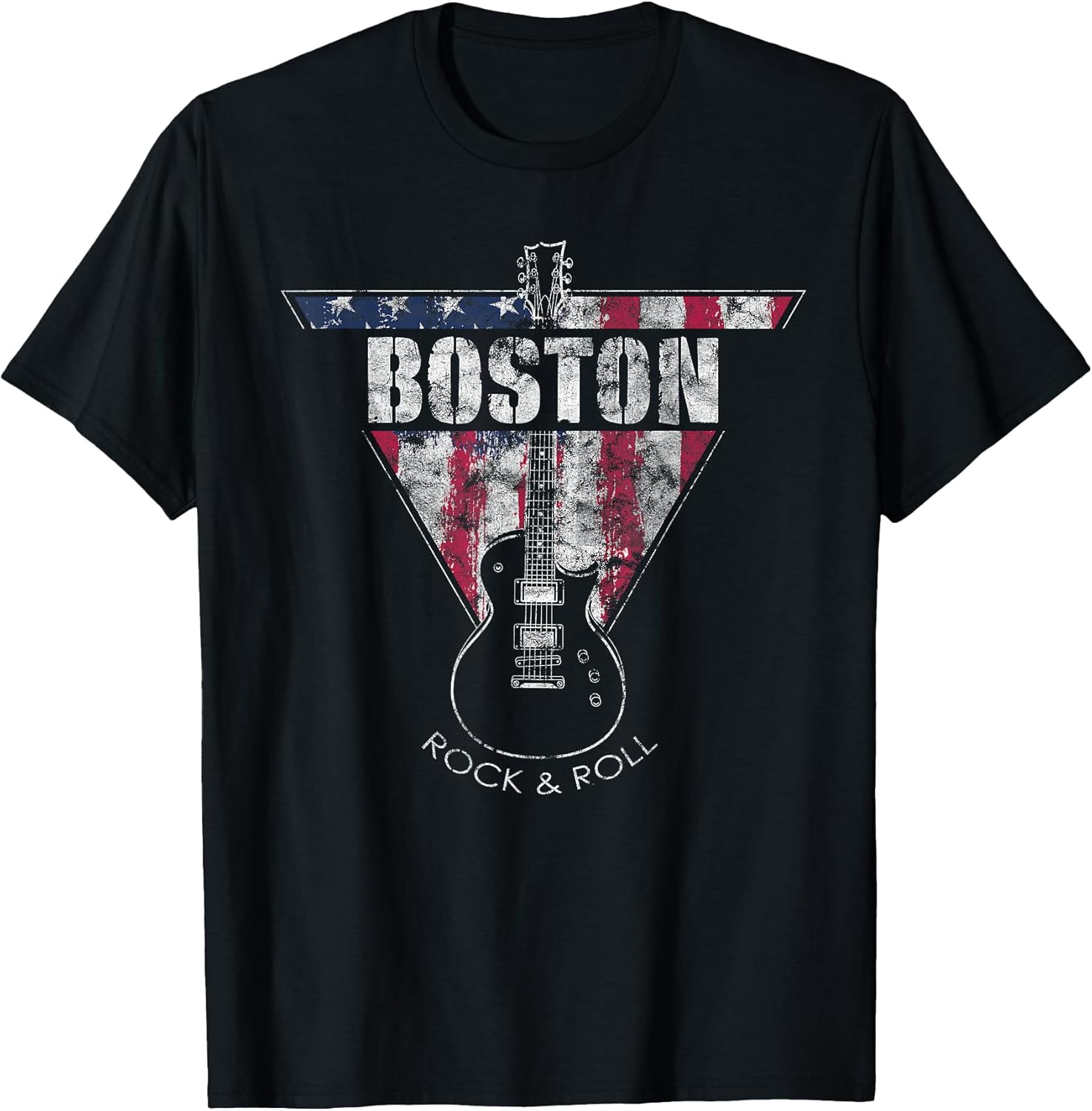 Boston Souvenir Vintage American Flag Guitar Player Rock Fan Unisex , , , Long Sleeve Tee