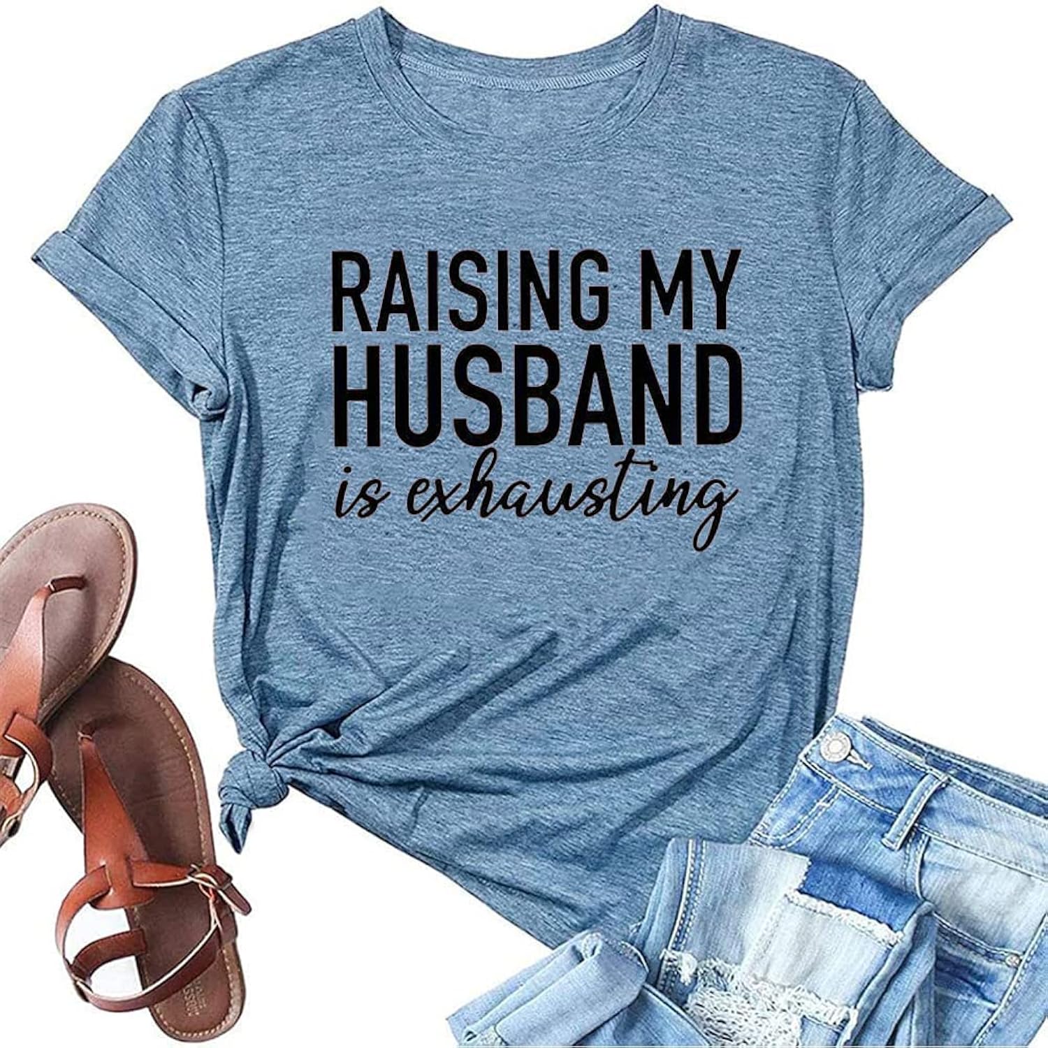 Women Raising My Husband is Exhausting Funny Wife T Shirts Gifts for Wife Christmas Unisex , , , Long Sleeve Tee