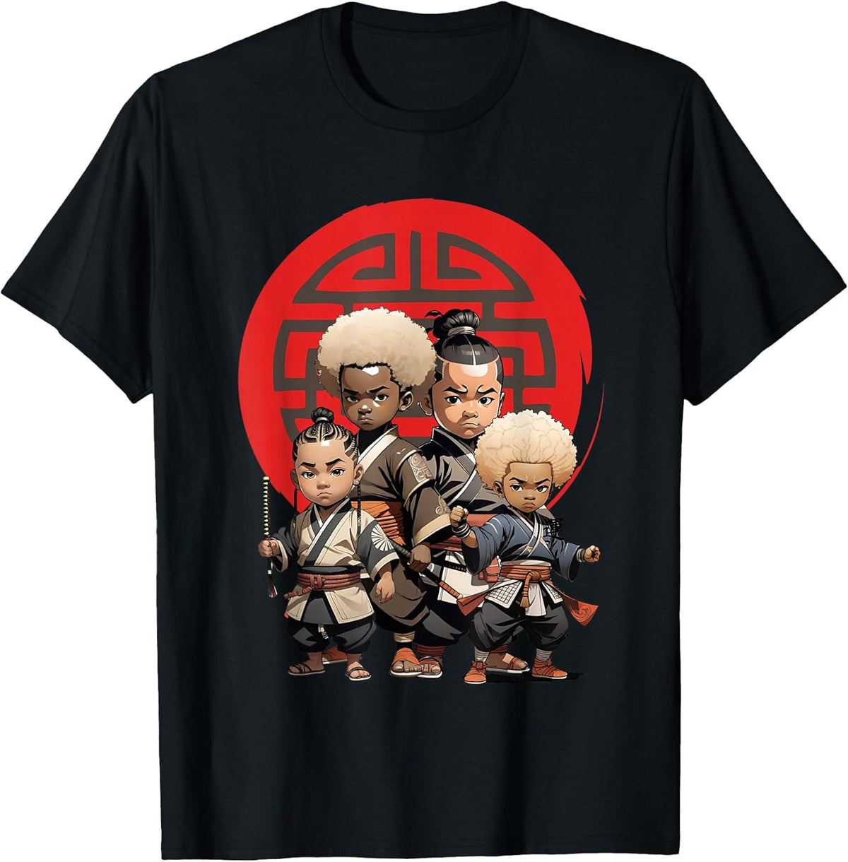 Samurai Boy Anime Afro | Japanese Retro Style Unisex , , , Long Sleeve Tee