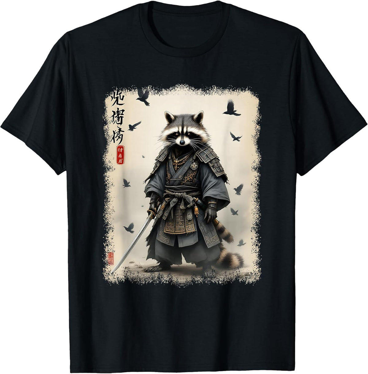 Samurai Raccoon, Japanese Warrior & Art | Vintage Anime Unisex , , , Long Sleeve Tee