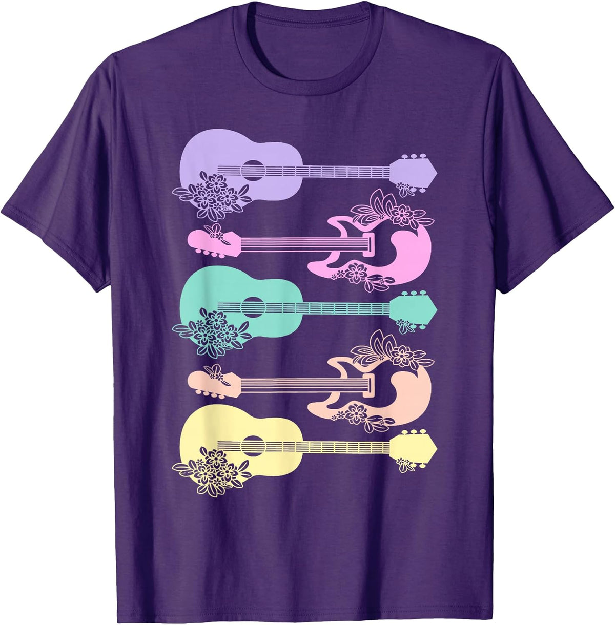 Guitar Lover Girls Pastel Theme Guitars Flowers Music Band Unisex , , , Long Sleeve Tee