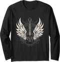 Guitar Wings Vintage Retro 80s Rock & Roll Music Long Sleeve Unisex , , , Long Sleeve Tee
