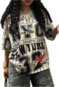 Women's Y2k Graphic Drop Shoulder Short Sleeve Baggy Tee Tops Streetwear Unisex , , , Long Sleeve Tee