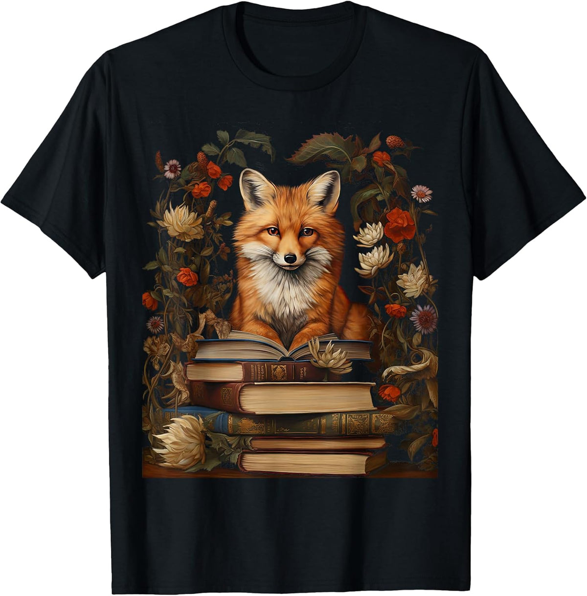 Cottagecore Aesthetic Floral Fox with Book Cute Goblincore Unisex , , , Long Sleeve Tee