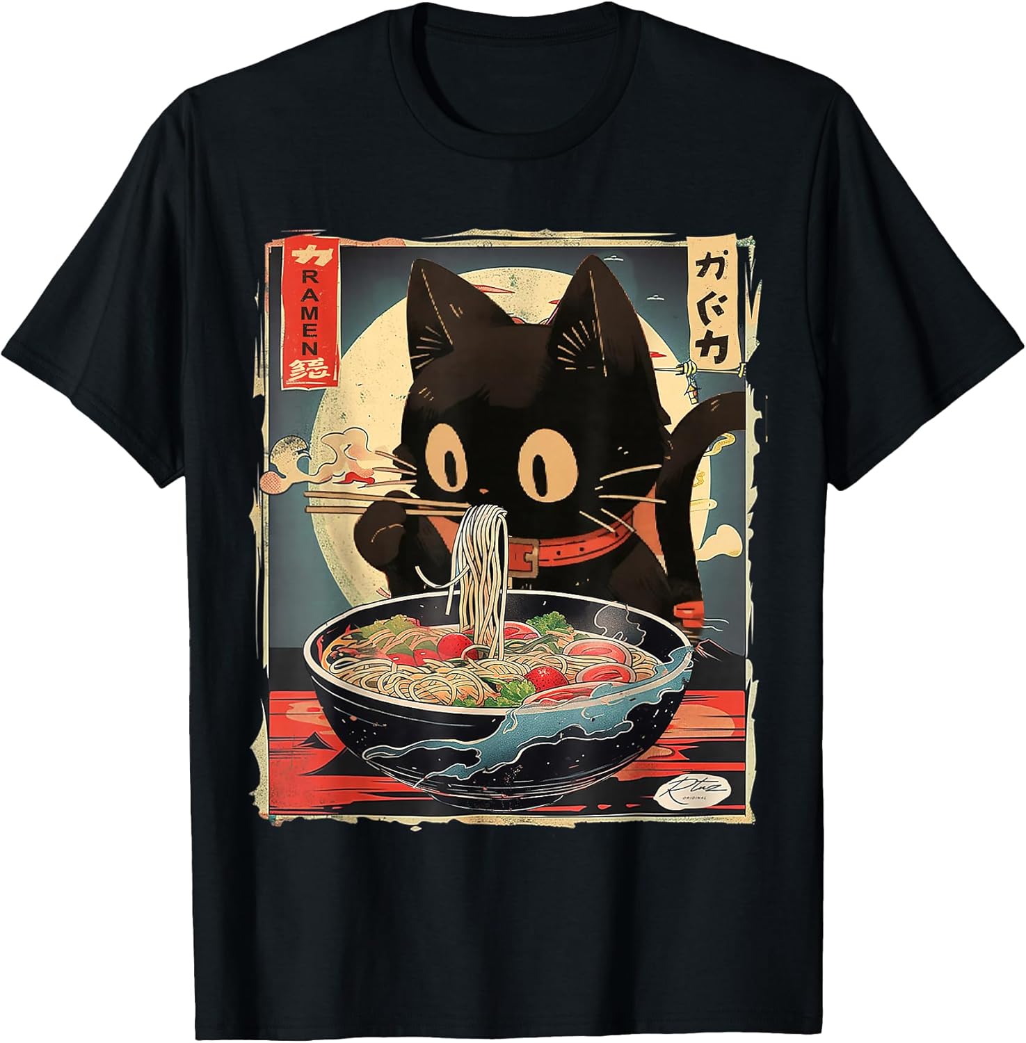 Kawaii Cat Eating Ramen Noodles Anime Gift Girls Teens Unisex , , , Long Sleeve Tee