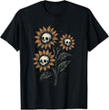 Skull Sunflowers Gothic Goth Creepy Cute Alt Grunge Y2K Unisex , , , Long Sleeve Tee