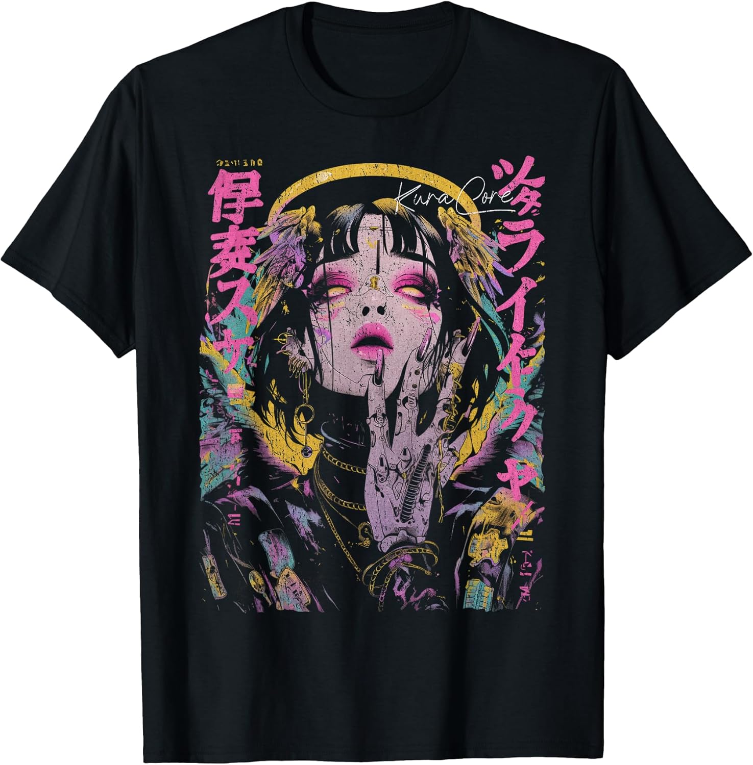 Japanese Streetwear Cyberpunk Angel Y2K Techwear Manga Anime Unisex , , , Long Sleeve Tee