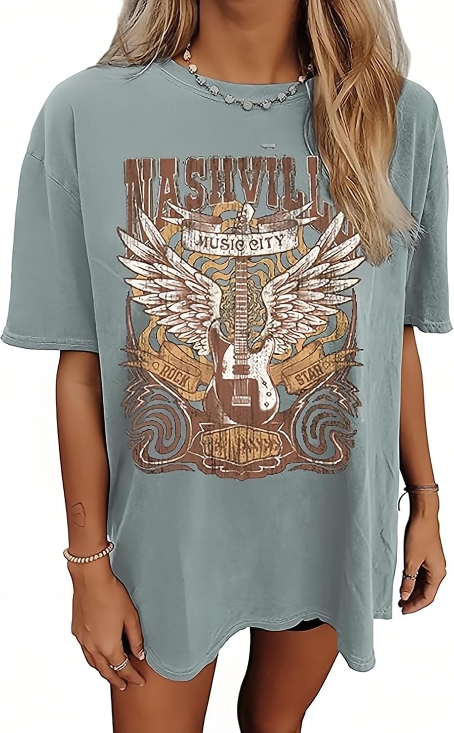 Oversized Country Music Women Crew Neck Summer Short Sleeve Oversized Rock Band Tee Tops