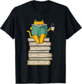 Reading Cat - Funny Book & Tea Lover Gift Short Sleeve Unisex , , , Long Sleeve Tee
