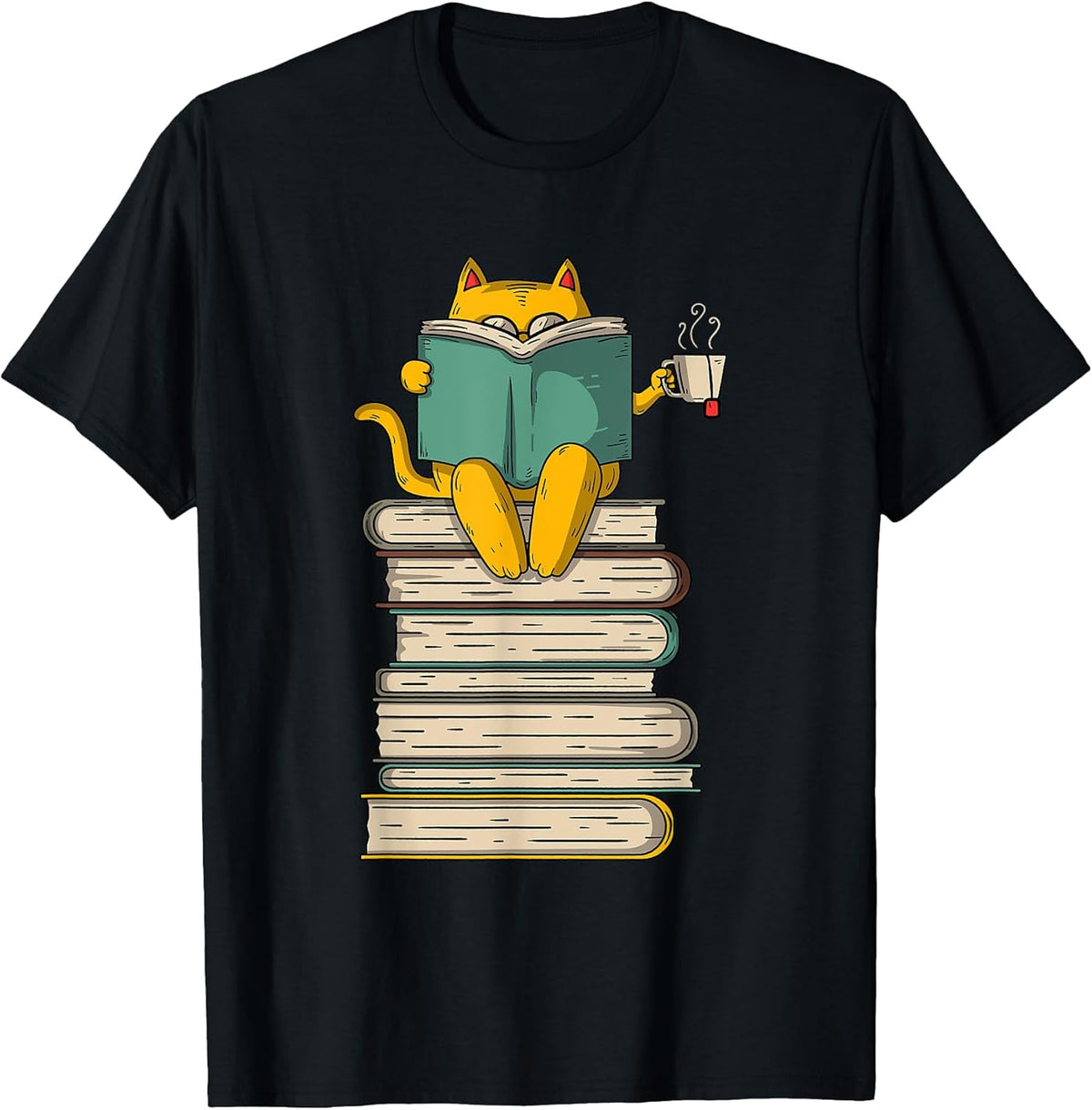 Reading Cat - Funny Book & Tea Lover Gift Short Sleeve Unisex , , , Long Sleeve Tee