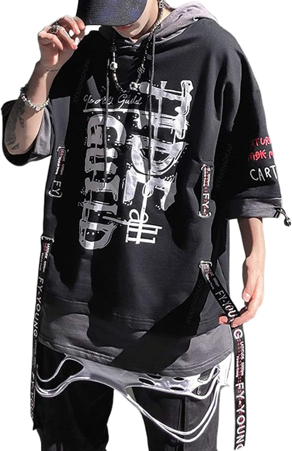 Techwear Shirt Japanese Streetwear Hip Hop Shirts Men Graphic T Alphabet Design Workwear Gothic