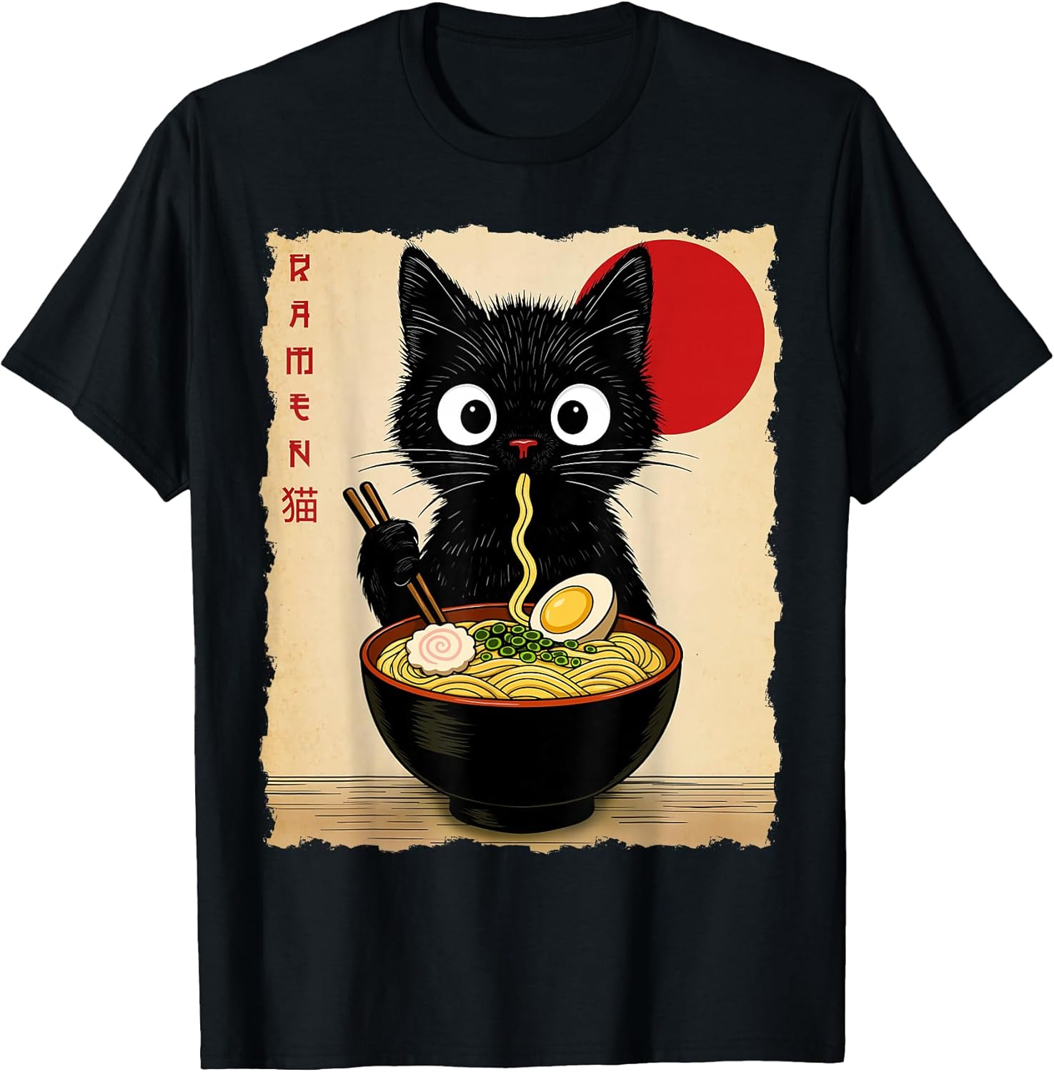Anime Cat Ramen Japanese Funny Cat Graphic Tees Anime Gifts Unisex , , , Long Sleeve Tee