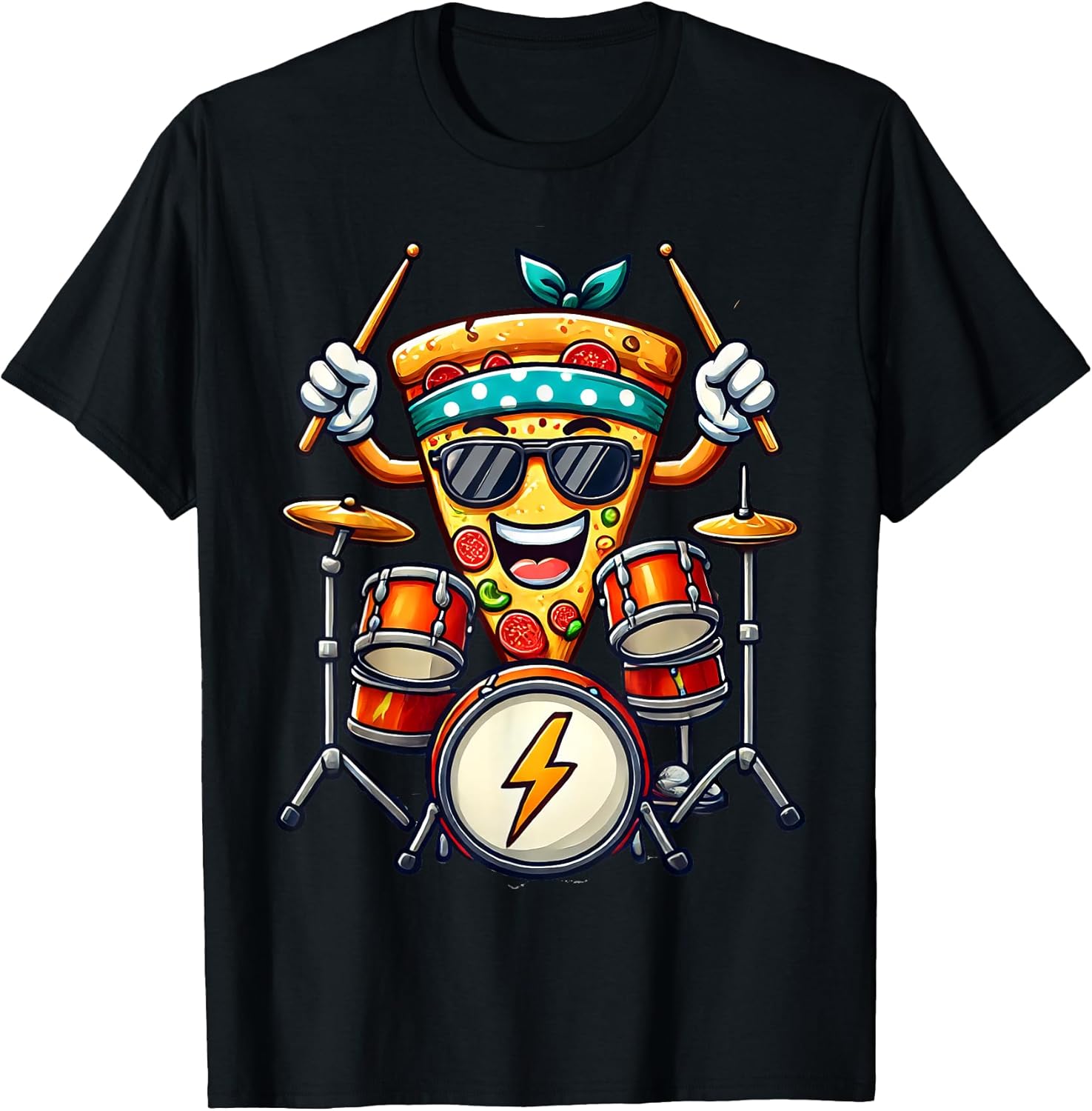 Pizza Funny Rockstar Drummer Drums Music Band Men Women Kids Unisex , , , Long Sleeve Tee